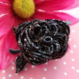 Vintage brooch beaded black rose brooch pin flower floral